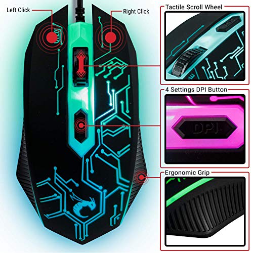 Orzly Tastatur Maus Set Gaming RX250 4 in 1 PC Pack Combo – RGB Hintergrundbeleuchtung Tastatur [QWERTY UK Layout] und Maus [bis zu 3200 DPI], Gaming Headset & Mauspad großen - für PC, Xbox, PS4 Bild 4