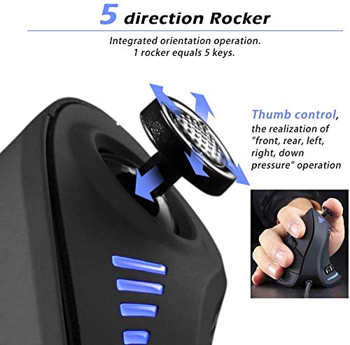 Zeerkeer Vertikale Gaming Maus RGB Kabelgebundene Ergonomische Maus mit Joystick, 11 programmierbare Tasten, 5 einstellbare DPI (1500-2500-4000-7000-10000) für Computerspieler Bild 7