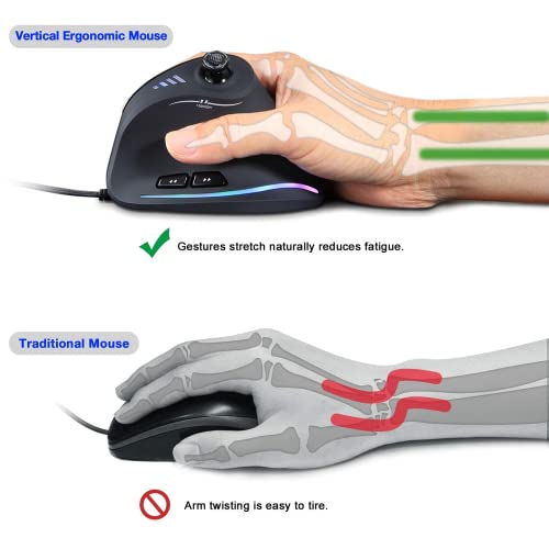 TKMARS Vertikale Gaming Maus mit Joystick, 10000 DPI, 11 programmierbare Tasten, ergonomische USB-Maus für PC & Laptop, optische Kabelmaus für Shooter, MOBA, Office & E-Sport Bild 5