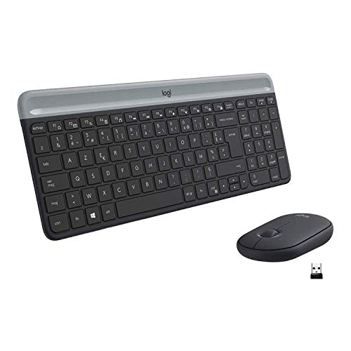 Logitech MK470 Slim Combo Kabelloses Tastatur-Maus-Set, 2.4 GHz Verbindung via Nano-USB-Empfänger, 10m Reichweite, 18-Monate Batterielaufzeit, PC/Laptop, Französisches AZERTY-Layout - Graphit Bild 1