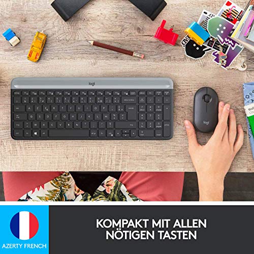 Logitech MK470 Slim Combo Kabelloses Tastatur-Maus-Set, 2.4 GHz Verbindung via Nano-USB-Empfänger, 10m Reichweite, 18-Monate Batterielaufzeit, PC/Laptop, Französisches AZERTY-Layout - Graphit Bild 2