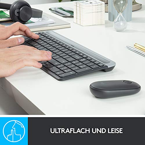 Logitech MK470 Slim Combo Kabelloses Tastatur-Maus-Set, 2.4 GHz Verbindung via Nano-USB-Empfänger, 10m Reichweite, 18-Monate Batterielaufzeit, PC/Laptop, Französisches AZERTY-Layout - Graphit Bild 3