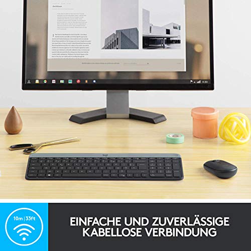 Logitech MK470 Slim Combo Kabelloses Tastatur-Maus-Set, 2.4 GHz Verbindung via Nano-USB-Empfänger, 10m Reichweite, 18-Monate Batterielaufzeit, PC/Laptop, Französisches AZERTY-Layout - Graphit Bild 4
