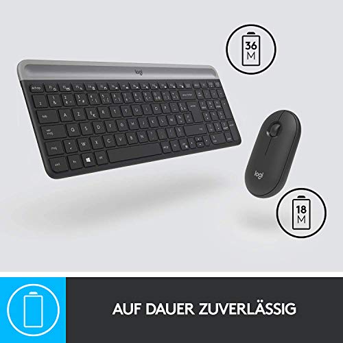 Logitech MK470 Slim Combo Kabelloses Tastatur-Maus-Set, 2.4 GHz Verbindung via Nano-USB-Empfänger, 10m Reichweite, 18-Monate Batterielaufzeit, PC/Laptop, Französisches AZERTY-Layout - Graphit Bild 5