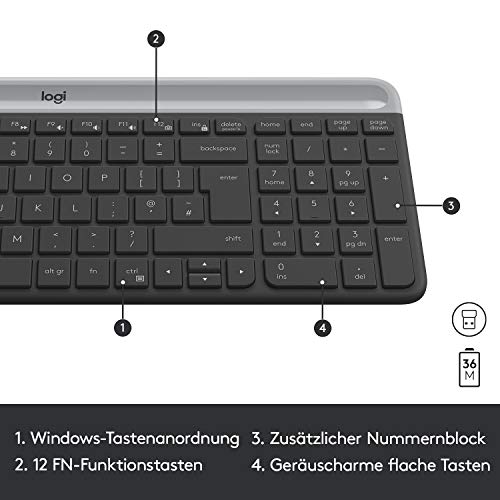 Logitech MK470 Slim Combo Kabelloses Tastatur-Maus-Set, 2.4 GHz Verbindung via Nano-USB-Empfänger, 10m Reichweite, 18-Monate Batterielaufzeit, PC/Laptop, Französisches AZERTY-Layout - Graphit Bild 6