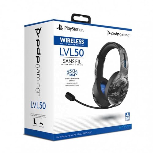 PDP Gaming LVL50 Wireless Kopfhörer mit Mic für or PlayStation, PS4, PS5 - PC, Laptop Compatible - Geräuschunterdrückung Mikrofon, Bass Boost, Soft Comfürt Over Ear Headphones - schwarz camo Bild 7