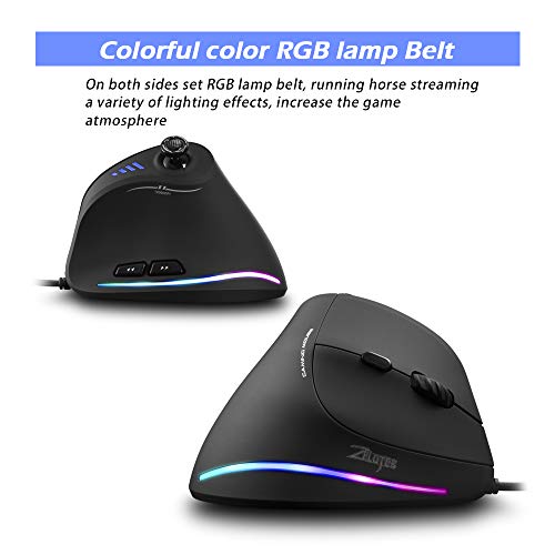 zelotes Ergonomische Maus mit Joystick,10000DPI,11 Programmierbare Tasten,USB Optische Vertikale Gaming Maus mit Kabel,für Laptop,Computer,PC,Schwarz Bild 5