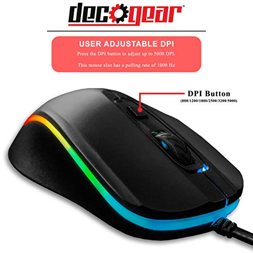 Deco Gear Gaming-Zubehör-Set – Mechanische 18-Muster, 104 Tasten, RGB-Tastatur, 11-Modus, RGB-Gaming-Maus und 81,3 x 30,5 cm erweitertes Mauspad Bild 6