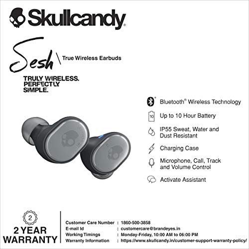 Skullcandy Sesh True Wireless In-Ear-Kopfhörer mit Ladeetui, Bluetooth-Technologie und Mikrofon, Bis zu 10 Stunden Akkulaufzeit, Schweiß-, Wasser- und Staubresistent (IP55), Schwarz S2TDW-M003 L Bild 6