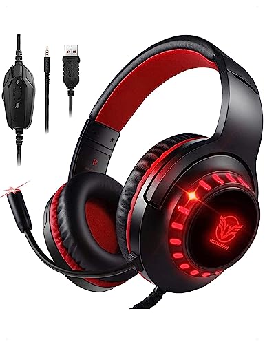 Pacrate Gaming-Headset für PS4/PS5/Xbox One/PC/Nintendo Switch, Gamer PC Kopfhörer mit Mikrofon, Gaming-Switch mit LED-Licht, Gaming-Headset PS5 mit Stereo, Bass, Geräuschunterdrückung, Rot Bild 1