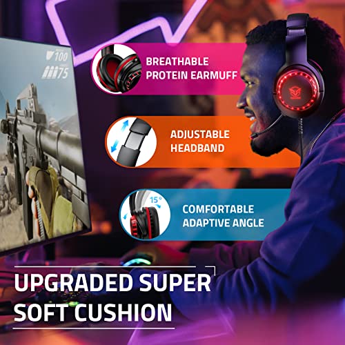 Pacrate Gaming-Headset für PS4/PS5/Xbox One/PC/Nintendo Switch, Gamer PC Kopfhörer mit Mikrofon, Gaming-Switch mit LED-Licht, Gaming-Headset PS5 mit Stereo, Bass, Geräuschunterdrückung, Rot Bild 5
