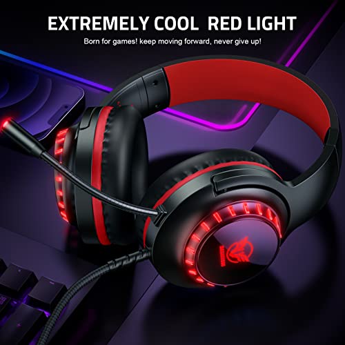 Pacrate Gaming-Headset für PS4/PS5/Xbox One/PC/Nintendo Switch, Gamer PC Kopfhörer mit Mikrofon, Gaming-Switch mit LED-Licht, Gaming-Headset PS5 mit Stereo, Bass, Geräuschunterdrückung, Rot Bild 6