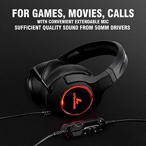 LYCANDER Gaming-Headset mit Mikrofon und LED-Licht, 3,5 mm Eingang, für PC, PS4, Xbox One, Nintendo Switch und mehr (Advanced - Schwarz und Orange) Bild 2