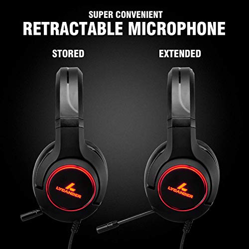 LYCANDER Gaming-Headset mit Mikrofon und LED-Licht, 3,5 mm Eingang, für PC, PS4, Xbox One, Nintendo Switch und mehr (Advanced - Schwarz und Orange) Bild 4