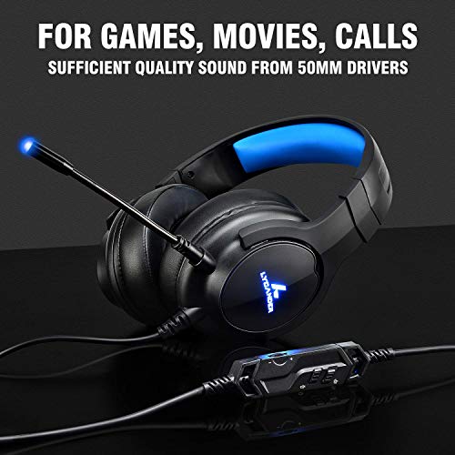 LYCANDER Gaming-Headset mit Mikrofon und LED-Licht, 3,5 mm Eingang, für PC, PS4, Xbox One, Nintendo Switch und mehr (Intermediate - Schwarz und blau) Bild 2