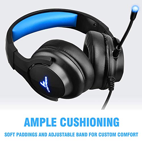 LYCANDER Gaming-Headset mit Mikrofon und LED-Licht, 3,5 mm Eingang, für PC, PS4, Xbox One, Nintendo Switch und mehr (Intermediate - Schwarz und blau) Bild 3