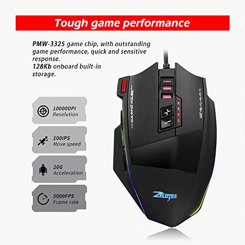 Zelotes C-13 Gaming Maus Wired 10000DPI,RGB,mit 13 Programmiertasten Einstellbar,128 KB Integrierter Speicher Bild 5