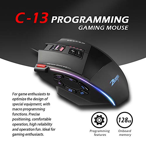 Zelotes C-13 Gaming Maus Wired 10000DPI,RGB,mit 13 Programmiertasten Einstellbar,128 KB Integrierter Speicher Bild 7