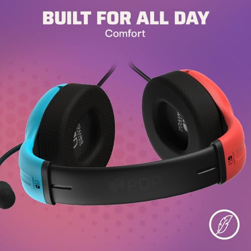 PDP Gaming LVL40 Stereo Kopfhörer mit Mic für Nintendo Switch - PC, iPad, Mac, Laptop Compatible - Noise Cancelling Microphone, Lightweight, Soft Komfort On Ear, 3.5 mm Jack - neon Blau-Rot Bild 4