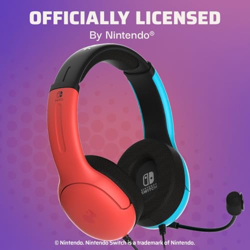 PDP Gaming LVL40 Stereo Kopfhörer mit Mic für Nintendo Switch - PC, iPad, Mac, Laptop Compatible - Noise Cancelling Microphone, Lightweight, Soft Komfort On Ear, 3.5 mm Jack - neon Blau-Rot Bild 5