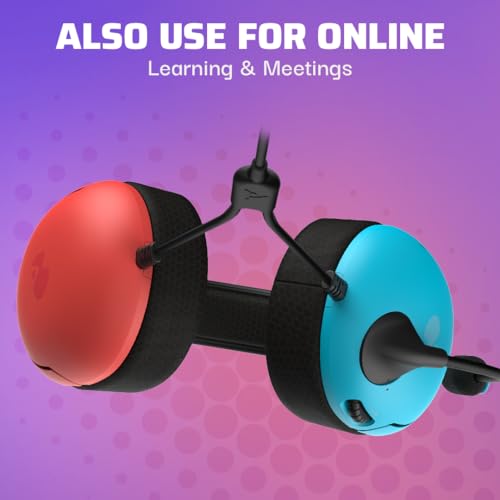 PDP Gaming LVL40 Stereo Kopfhörer mit Mic für Nintendo Switch - PC, iPad, Mac, Laptop Compatible - Noise Cancelling Microphone, Lightweight, Soft Komfort On Ear, 3.5 mm Jack - neon Blau-Rot Bild 6