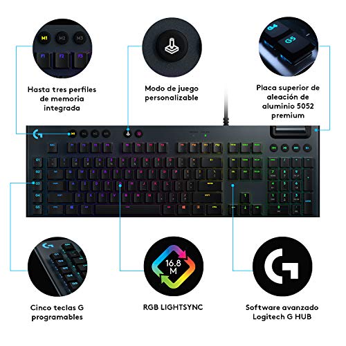 Logitech G815 mechanische Gaming-Tastatur, Taktiler GL-Tasten-Switch mit flachem Profil, Spanisches QWERTY Layout, Carbon Bild 6