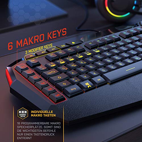 BoostBoxx Phobetor - Gaming Tastatur & Maus Set mit RGB-Beleuchtung - QWERTZ-Tastatur mit programmierbaren Makros - Maus für Rechts- und Linkshänder mit 11 Tasten und bis zu 2500 DPI Bild 4