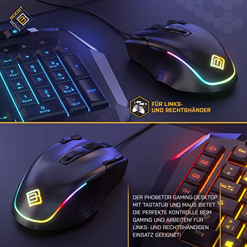 BoostBoxx Phobetor - Gaming Tastatur & Maus Set mit RGB-Beleuchtung - QWERTZ-Tastatur mit programmierbaren Makros - Maus für Rechts- und Linkshänder mit 11 Tasten und bis zu 2500 DPI Bild 5