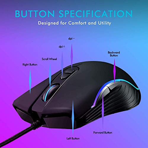 LYCANDER LMC380 Gaming-Maus, kabelgebunden, Optische USB-Mäuse mit Einstellbarer Dpi, bis zu 6400, 7 Tasten, LED, 1, 5 m Kabel Bild 3