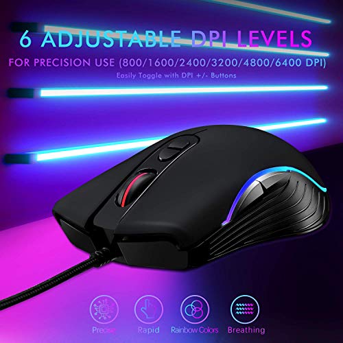 LYCANDER LMC380 Gaming-Maus, kabelgebunden, Optische USB-Mäuse mit Einstellbarer Dpi, bis zu 6400, 7 Tasten, LED, 1, 5 m Kabel Bild 4