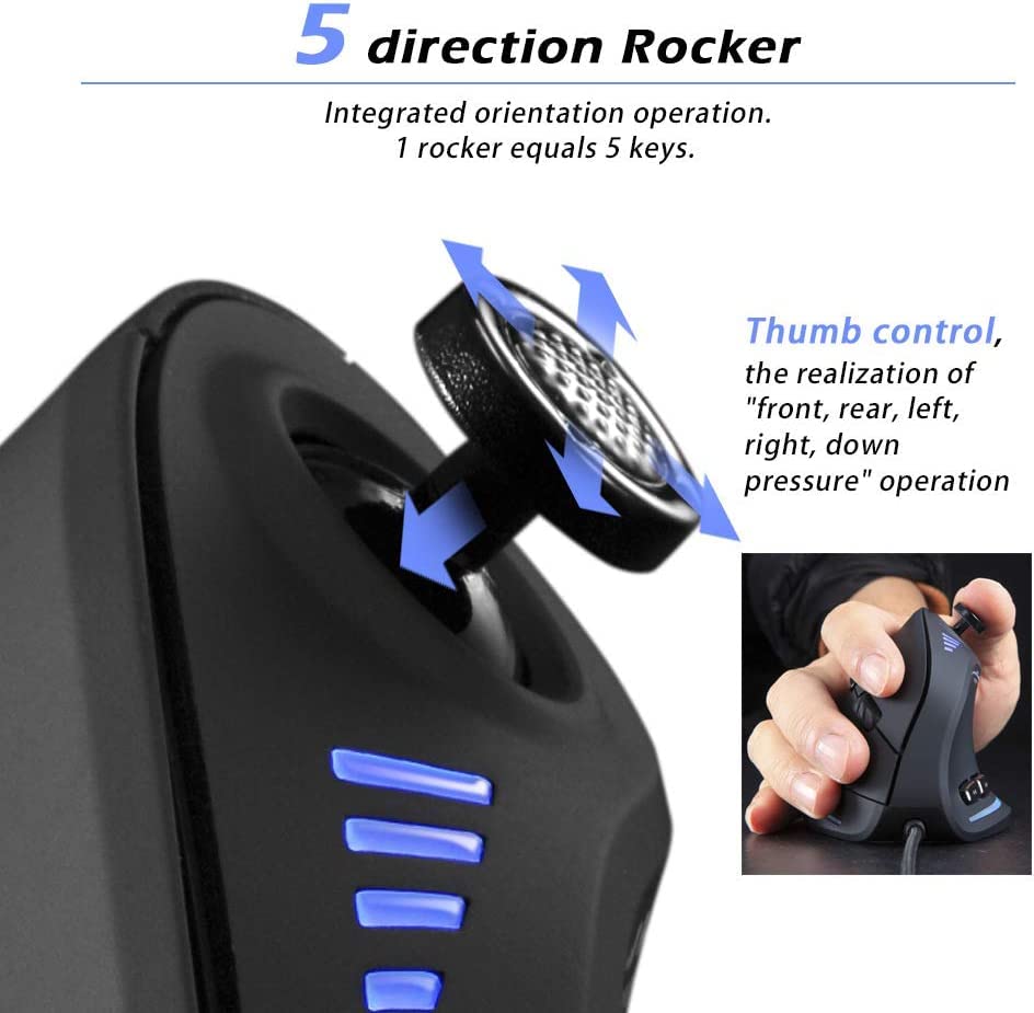 Zeerkeer Ergonomische Vertikale Maus mit 5-Wege-Joystick, RGB Gaming Maus Kabelgebunden, 11 Programmierbare Tasten, 10000 DPI, Komfortable Gamer Mouse mit Einstellbarem Licht für Windows PC/Laptop Bild 4