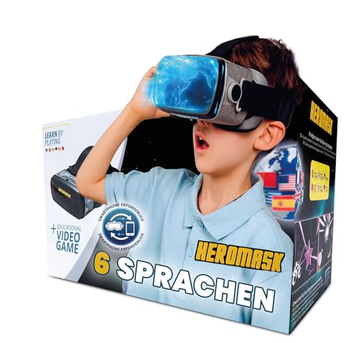 Heromask Virtual Reality Brille Kinder + Sprachenlernen [Geschenke für Kinder]: Spanisch, Englisch etc. Lernspiele für Kinder von 5-12 Jahren. Pädagogisches Spielzeug, iOS Bild 1