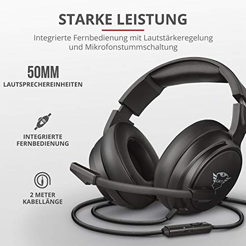 Trust Gaming Headset GXT 433 mit Mikrofon für PS4, PS5, PC, Nintendo Switch, Xbox Series X, Xbox One - Pylo Kabelgebundene Gaming-Kopfhörer mit Geflechtkabel, 50 mm-Aktivlautsprecher - Schwarz Bild 2