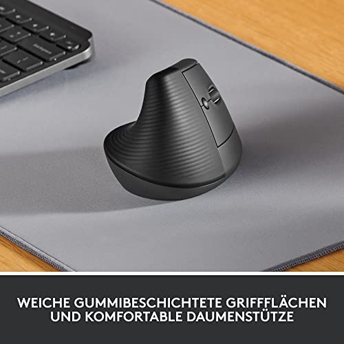Logitech Lift Vertikale Ergonomische Maus, Kabellos, Bluetooth oder Logi Bolt USB-Empfänger, Leise Klicks, 4 Tasten, Kompatibel mit Windows/macOS/iPadOS, Laptop, PC - Grau Bild 3