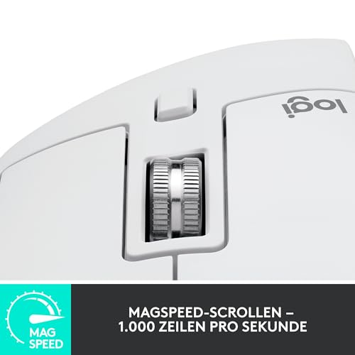 Logitech MX Master 3S - Kabellose Performance-Maus mit ultraschnellem Scrollen, Ergo, 8K DPI, Glas-Tracking, Leise Klicks, USB-C, Bluetooth, Windows, Linux, Chrome - Hellgrau Bild 5