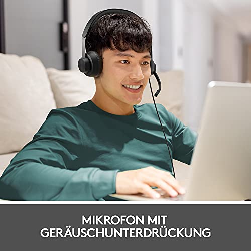 Logitech Zone 750 Kabelgebundenes On-Ear-Headset mit Noise-Cancelling-Mikrofon, USB-C und USB-A-Adapter, Plug-and-Play-Kompatibilität für alle Geräte - Grafit Bild 2