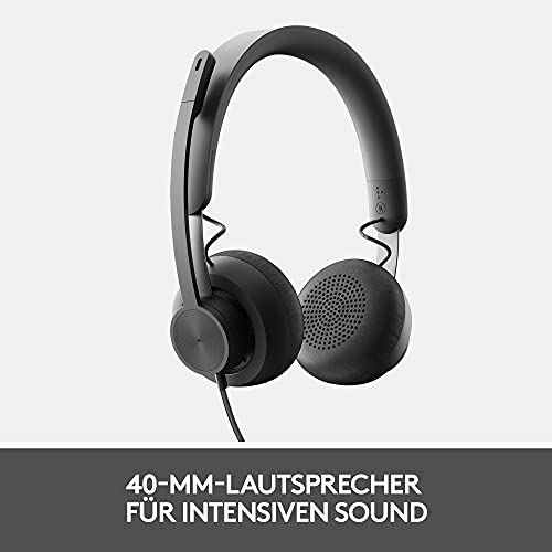 Logitech Zone 750 Kabelgebundenes On-Ear-Headset mit Noise-Cancelling-Mikrofon, USB-C und USB-A-Adapter, Plug-and-Play-Kompatibilität für alle Geräte - Grafit Bild 3