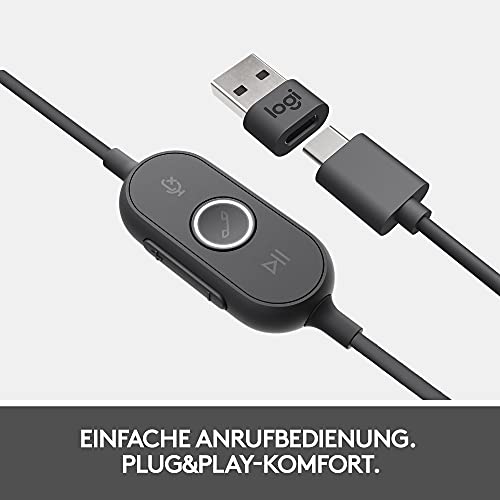 Logitech Zone 750 Kabelgebundenes On-Ear-Headset mit Noise-Cancelling-Mikrofon, USB-C und USB-A-Adapter, Plug-and-Play-Kompatibilität für alle Geräte - Grafit Bild 4