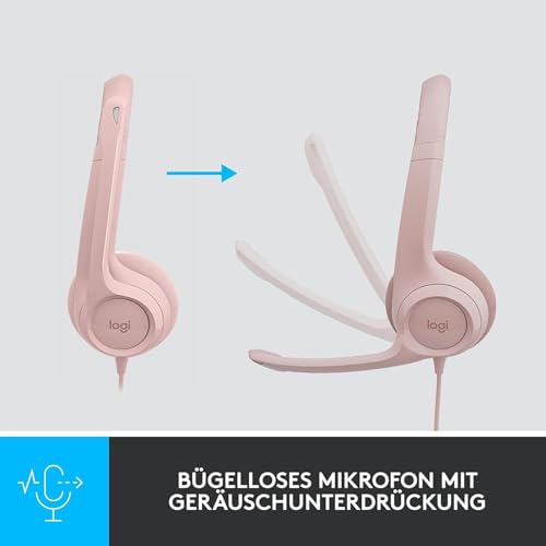 Logitech H390 verkabelter Kopfhörer für PC/Laptop, Stereokopfhörer mit rauschunterdrückendem Mikrofon USB-A, Inline-Steuerungen, für Chromebook geeignet - Rosa Bild 3