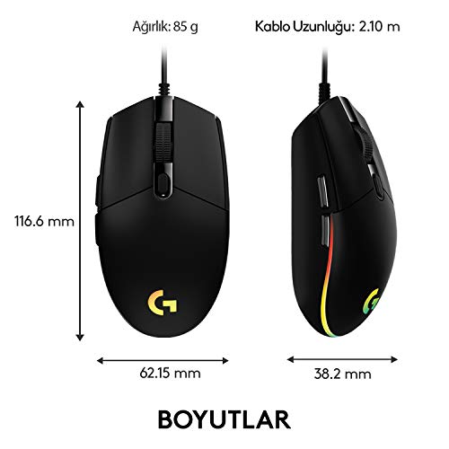 Logitech Gaming Mouse G102 LIGHTSYNC Maus für Rechtshänder, Optisch, 6 Tasten, kabelgebunden, USB, schwarz Bild 3