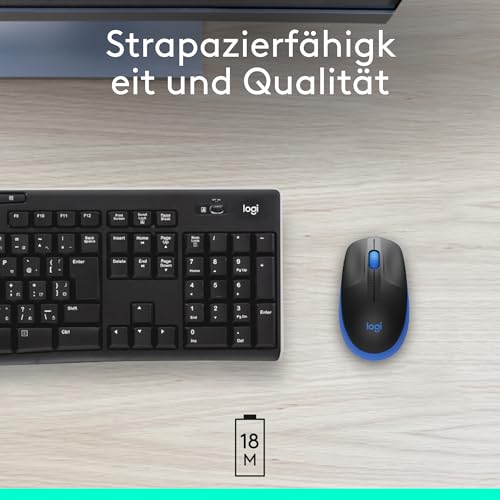 Logitech kabellose Maus M190, geschwungenes Design für beidhändige Nutzung, Batterielebensdauer von 18 Monaten plus Stromsparmodus, USB-Empfänger, präzise Kontrolle dank breitem Rad und Tasten - Blau Bild 5