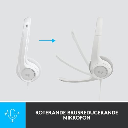 Logitech H390 verkabelter Kopfhörer für PC/Laptop, Stereokopfhörer mit rauschunterdrückendem Mikrofon USB-A, Inline-Steuerungen, für Chromebook geeignet - Weiß Bild 3