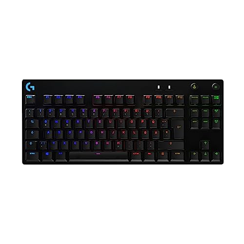 Logitech G PRO Mechanische Gaming-Tastatur – Portable Tenkeyless Design, abnehmbares Micro-USB-Kabel, GX Blue Clicky Switches, LIGHTSYNC RGB Backlit Keys, QWERTZ Deutsch, PC,Mac - Schwarz Bild 1