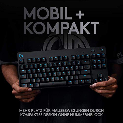 Logitech G PRO Mechanische Gaming-Tastatur – Portable Tenkeyless Design, abnehmbares Micro-USB-Kabel, GX Blue Clicky Switches, LIGHTSYNC RGB Backlit Keys, QWERTZ Deutsch, PC,Mac - Schwarz Bild 4