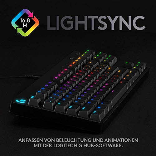 Logitech G PRO Mechanische Gaming-Tastatur – Portable Tenkeyless Design, abnehmbares Micro-USB-Kabel, GX Blue Clicky Switches, LIGHTSYNC RGB Backlit Keys, QWERTZ Deutsch, PC,Mac - Schwarz Bild 5