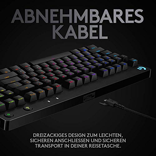 Logitech G PRO Mechanische Gaming-Tastatur – Portable Tenkeyless Design, abnehmbares Micro-USB-Kabel, GX Blue Clicky Switches, LIGHTSYNC RGB Backlit Keys, QWERTZ Deutsch, PC,Mac - Schwarz Bild 6