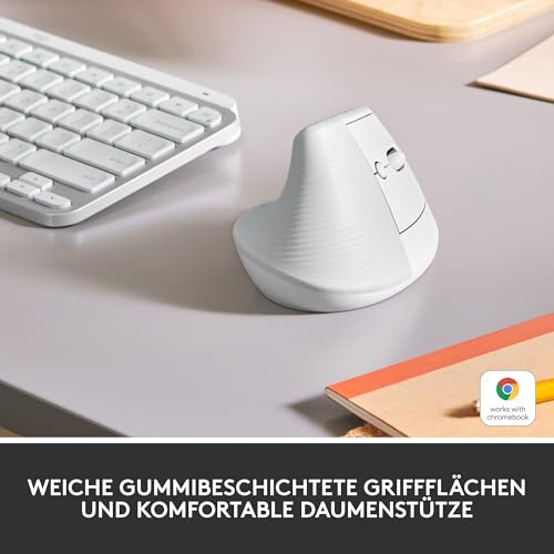 Logitech Lift Vertikale Ergonomische Maus, Kabellos, Bluetooth oder Logi Bolt USB-Empfänger, Leise Klicks, 4 Tasten, Kompatibel mit Windows/macOS/iPadOS, Laptop, PC - Weiß Bild 3