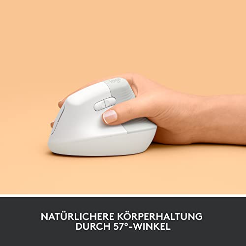 Logitech Lift Vertikale Ergonomische Maus, Kabellos, Bluetooth oder Logi Bolt USB-Empfänger, Leise Klicks, 4 Tasten, Kompatibel mit Windows/macOS/iPadOS, Laptop, PC - Weiß Bild 4
