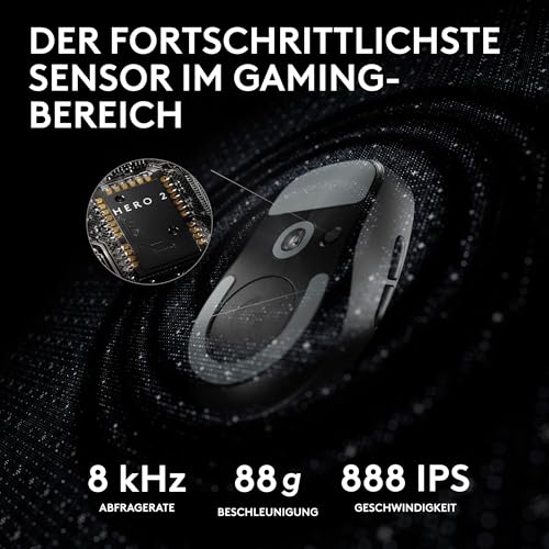 Logitech G PRO X SUPERLIGHT 2 kabellose Gaming-Maus, West Europa Verpackung, 60 g Pro-Grade-Maus 5 programmierbaren Tasten, 44K-DPI-Sensor, 8.000 Hz Signalrate, USB-C-Ladefunktion für PC/Mac - Schwarz Bild 5