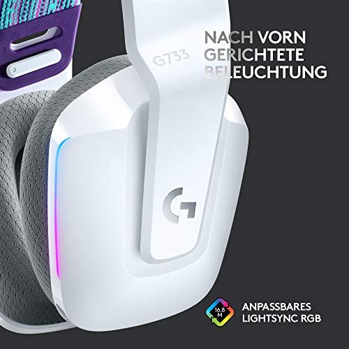 Logitech G733 LIGHTSPEED kabelloses Gaming-Headset mit Kopfbügel, LIGHTSYNC RGB, Blue VO!CE Mikrofontechnologie, PRO G Lautsprechern, Ultraleicht, 29-Stunden Akkulaufzeit, 20m Reichweite - Weiß Bild 4